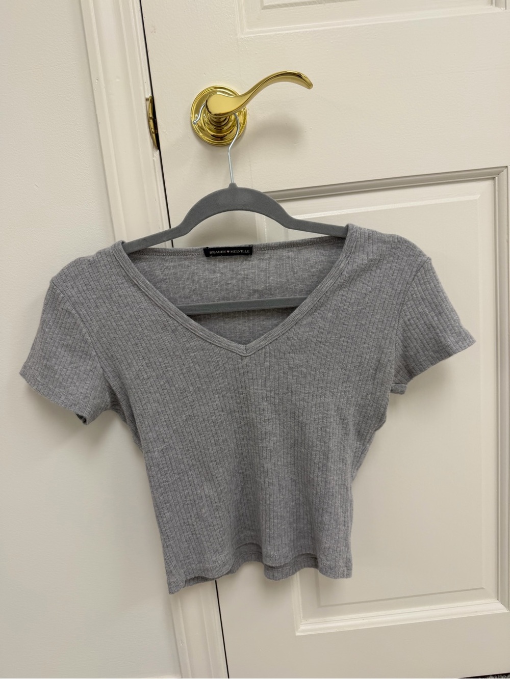 Brandy Melville Gray Ribbed V-Neck Crop Top